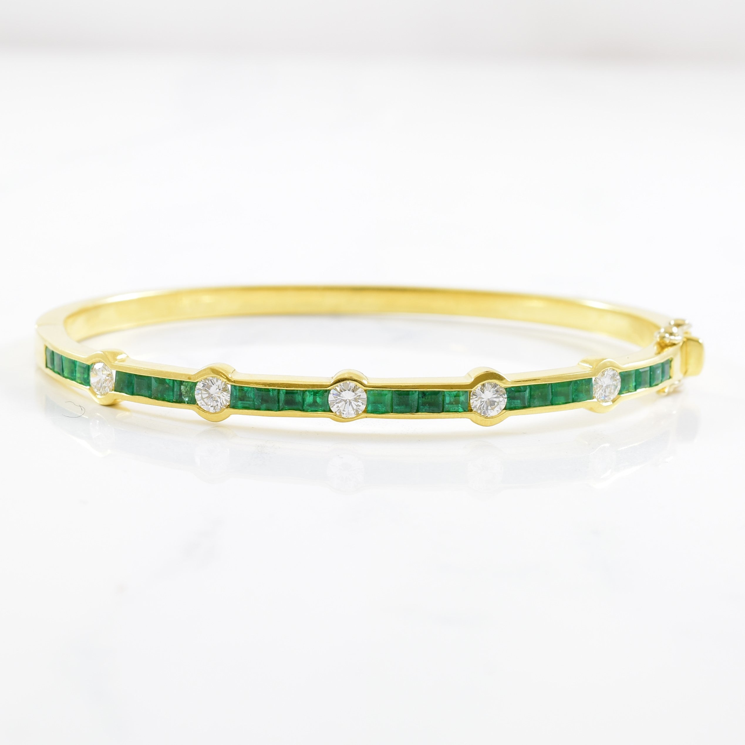 Channel Set Emerald & Diamond Bangle | 0.85ctw, 2.18ctw | 8" |