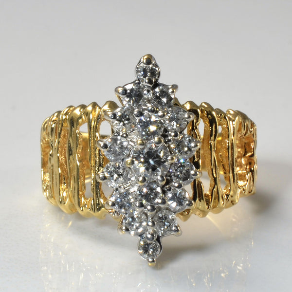 1970s Style Diamond Navette Ring | 0.90ctw | SZ 8 |