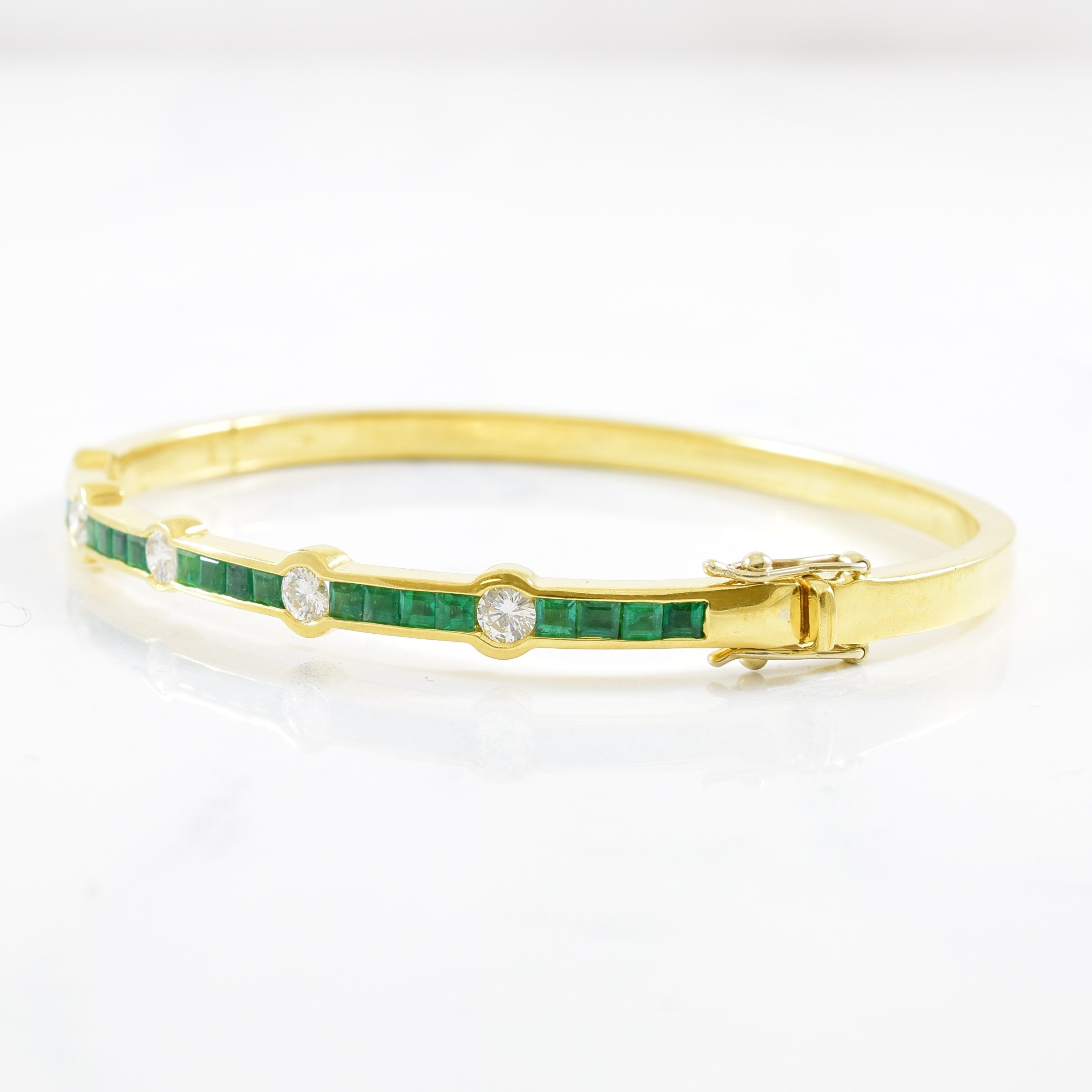 Channel Set Emerald & Diamond Bangle | 0.85ctw, 2.18ctw | 8" |