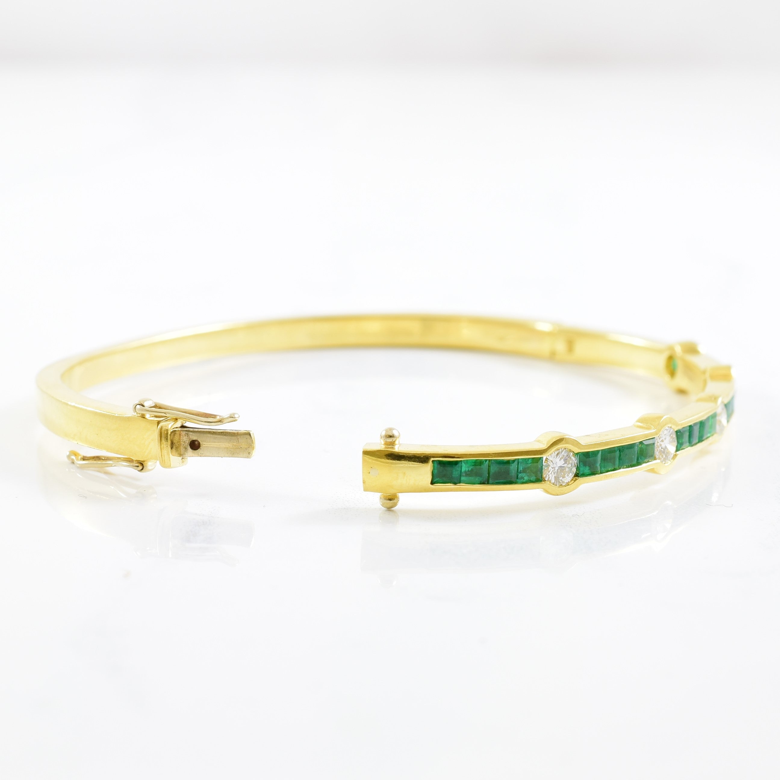 Channel Set Emerald & Diamond Bangle | 0.85ctw, 2.18ctw | 8" |