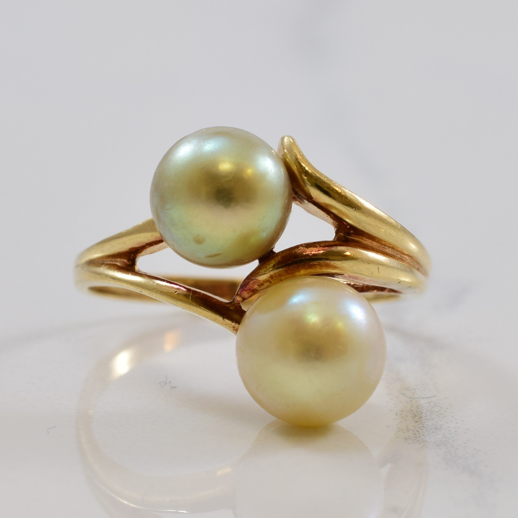 Split Shank Pearl Bypass Ring | 2.90ctw | SZ 6.75 |