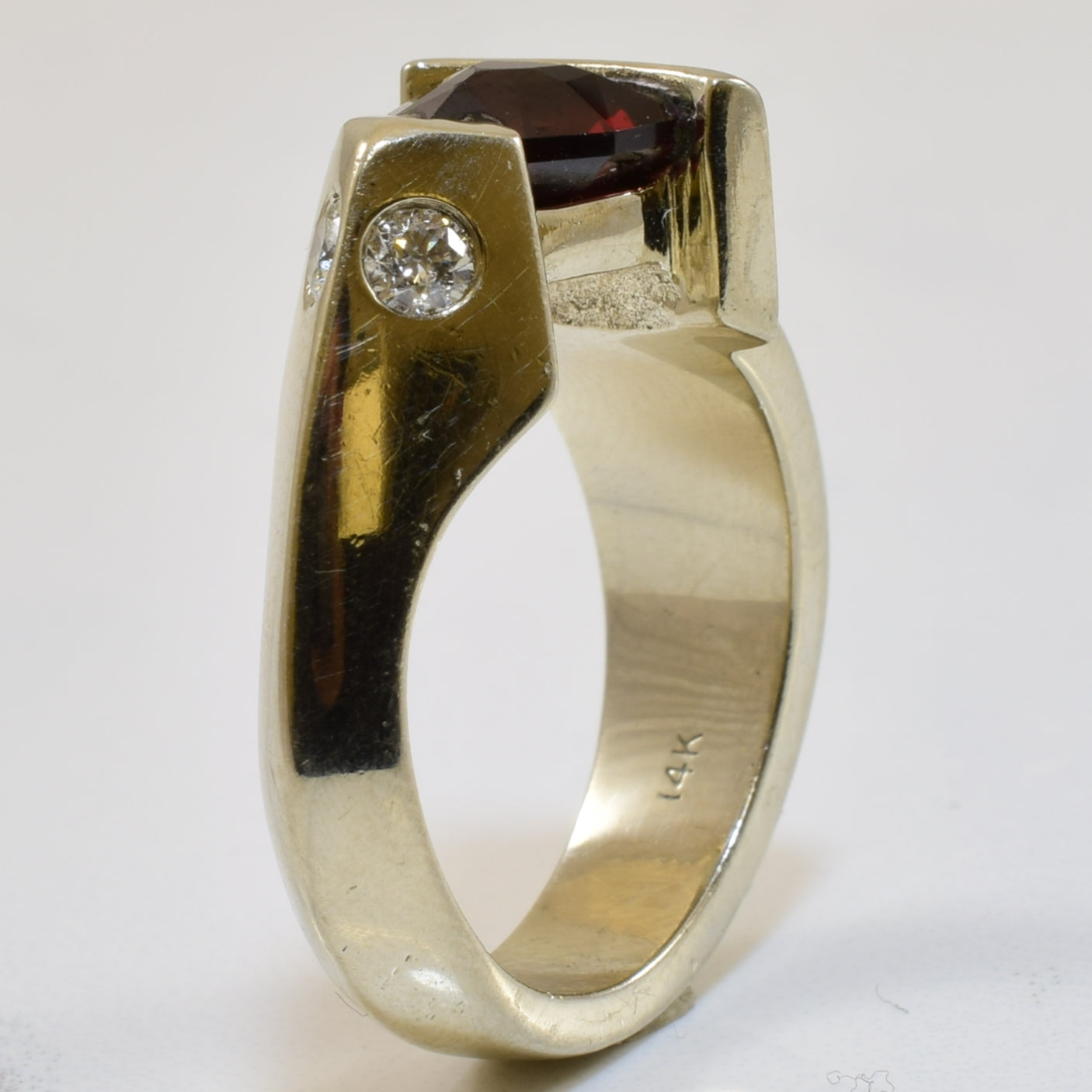 Triangle Garnet & Diamond Ring | 1.65ct, 0.14ctw | SZ 7 |