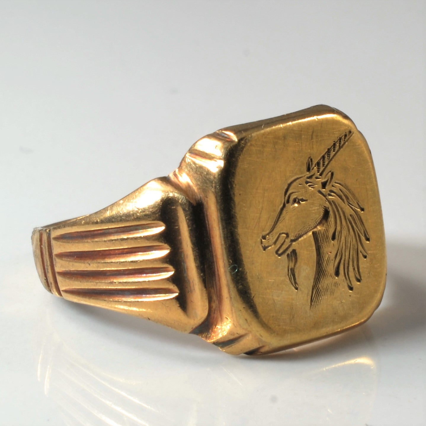 Hand Engraved Unicorn Signet Ring | SZ 7.75 |