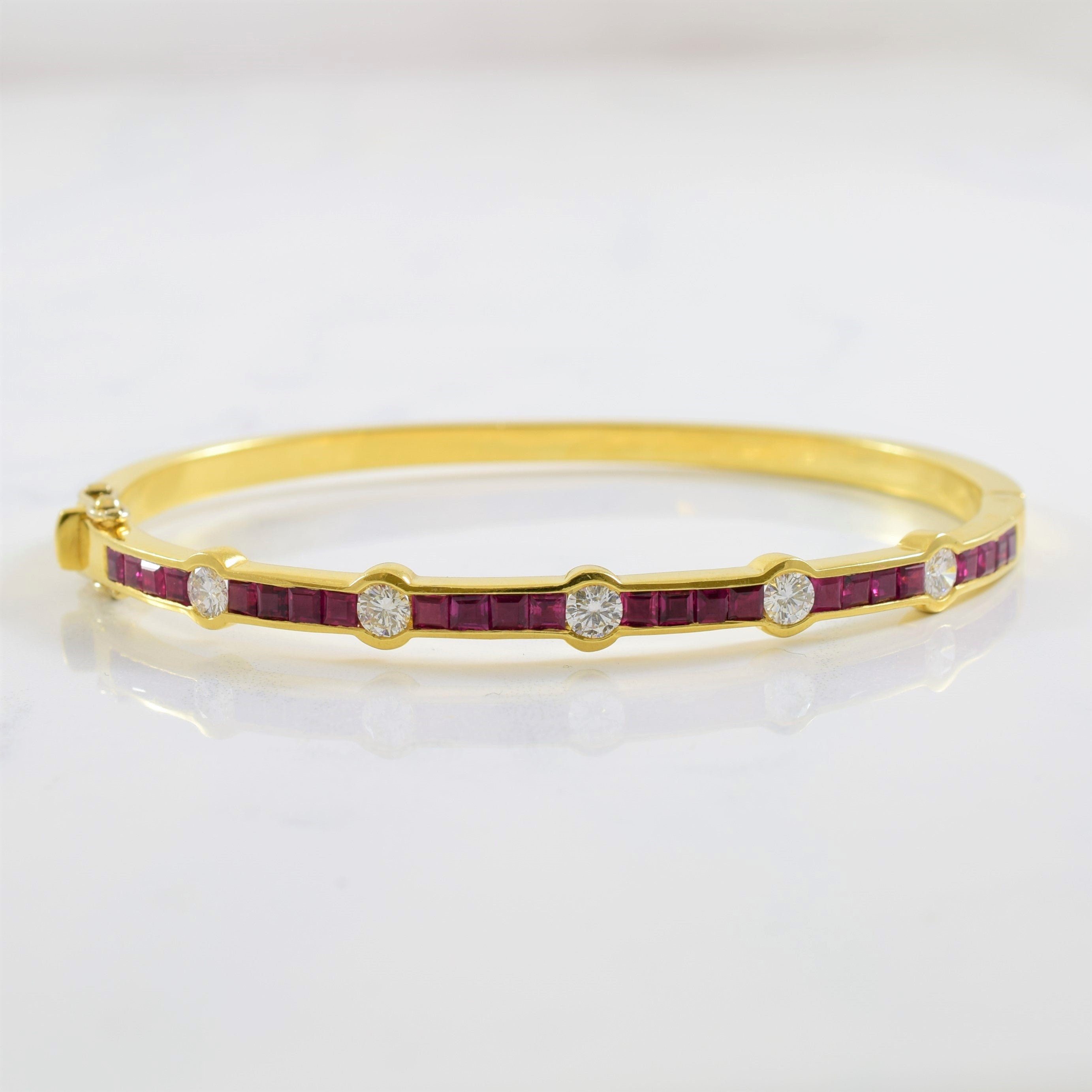 Channel Set Diamond & Ruby Bangle | 0.85ctw, 2.80ctw | 8" |
