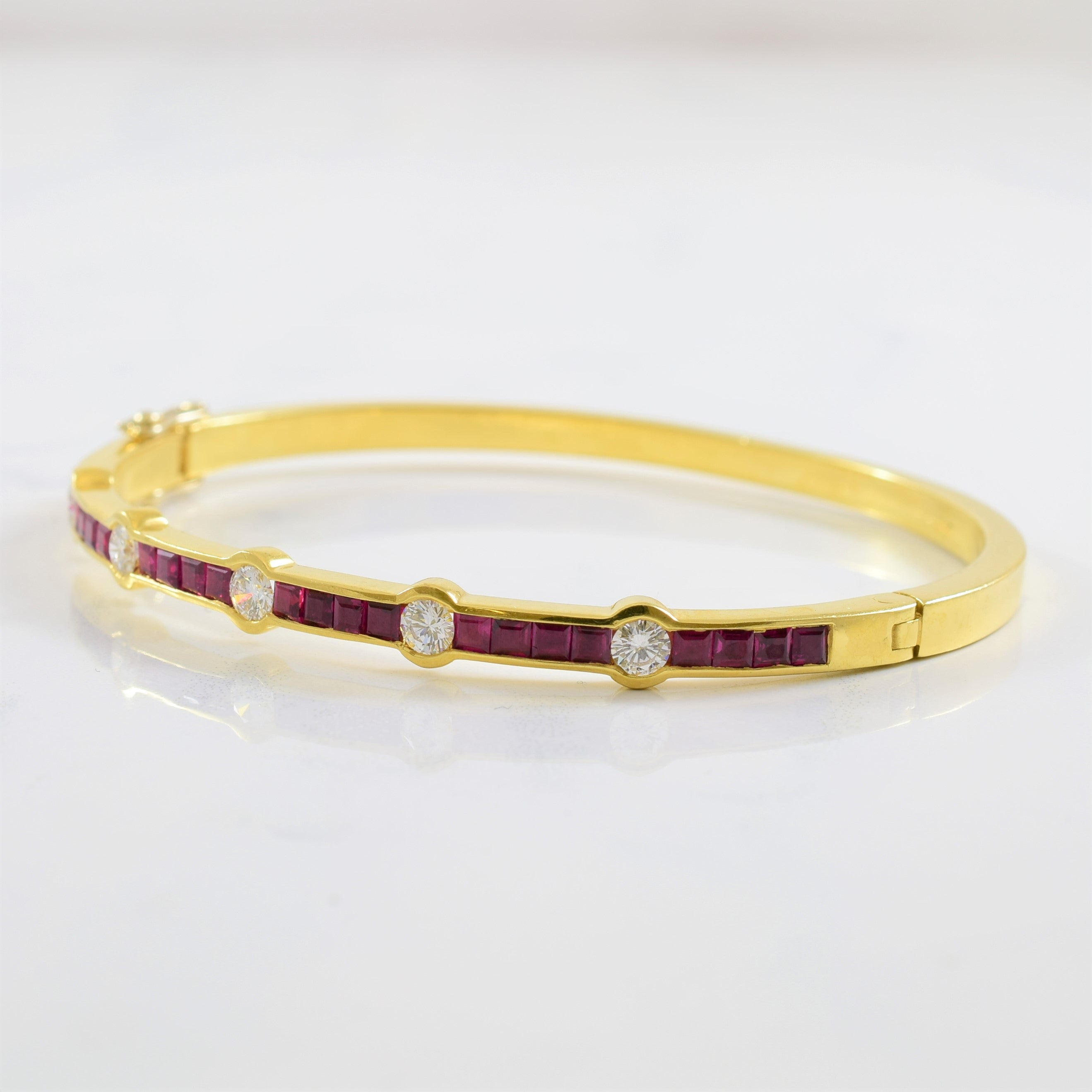 Channel Set Diamond & Ruby Bangle | 0.85ctw, 2.80ctw | 8" |