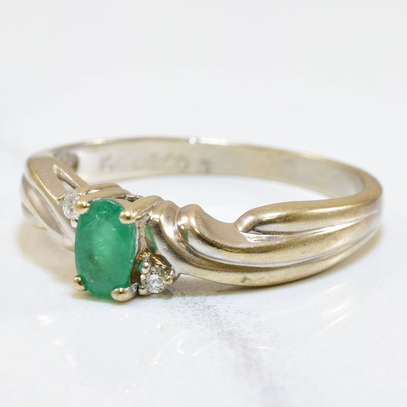 Emerald & Diamond Bypass Ring | 0.19ct, 0.02ct | SZ 6.5 |