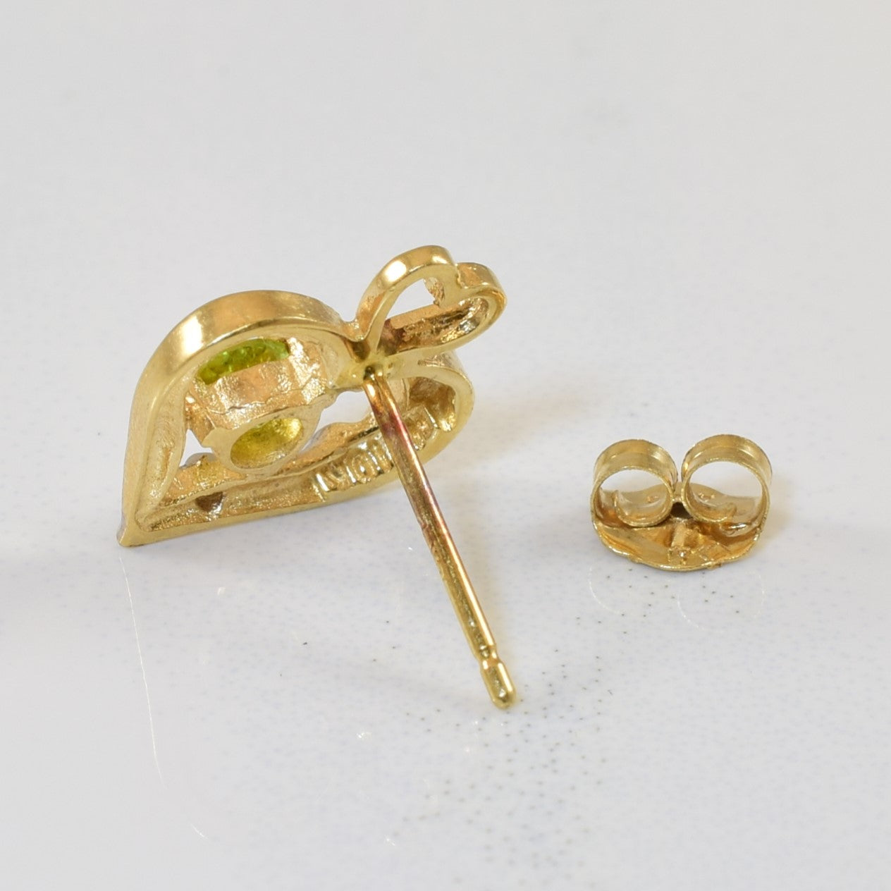 Peridot & Diamond Heart Stud Earrings | 0.20ctw, 0.01ctw |