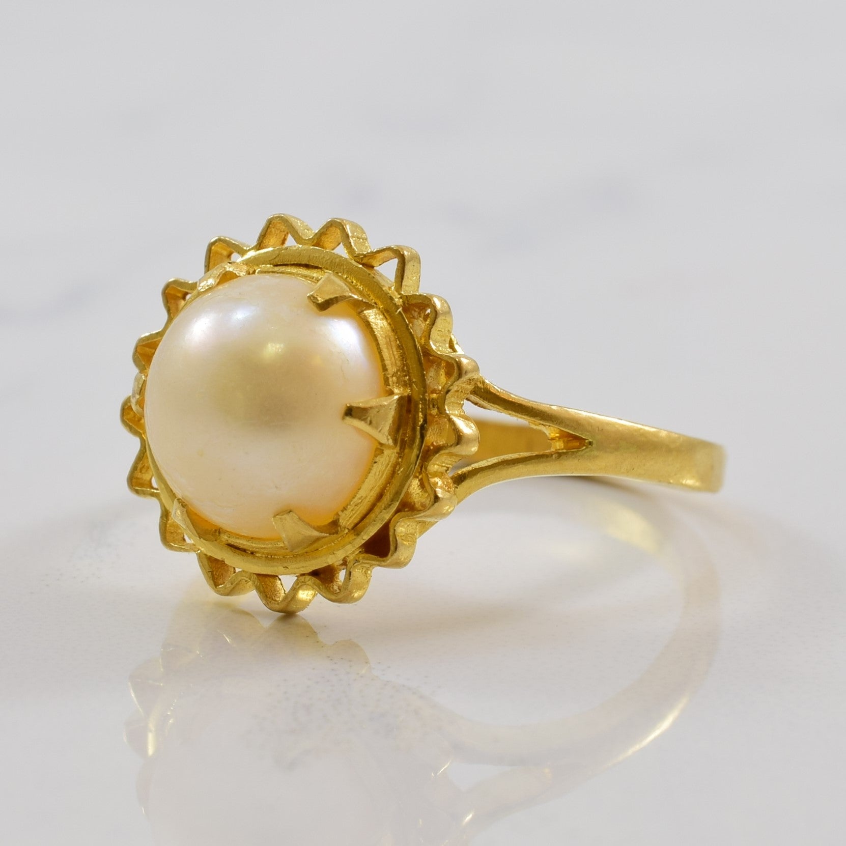 Wavy Halo Pearl Cocktail Ring | 4.34ct | SZ 8.25 |