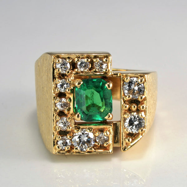 Patterned Diamond & Emerald Heavy Ring | 0.78 ctw, SZ 10 |