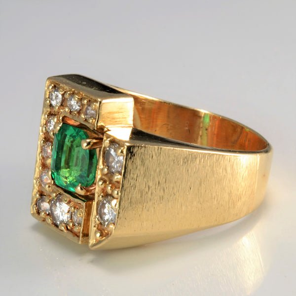 Patterned Diamond & Emerald Heavy Ring | 0.78 ctw, SZ 10 |