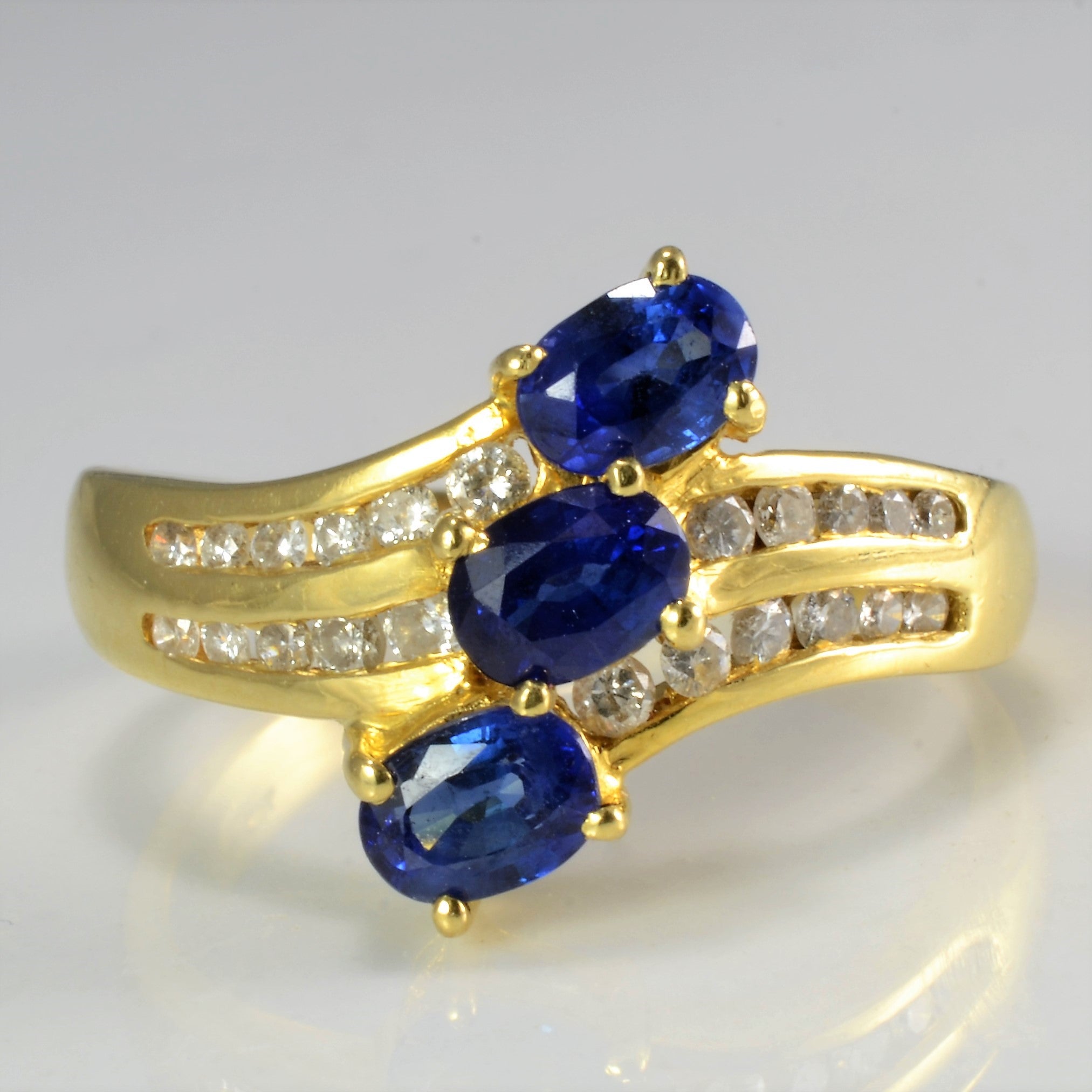 Three Stone Sapphire & Channel Diamond Ring | 0.26 ctw, SZ 7.25 |