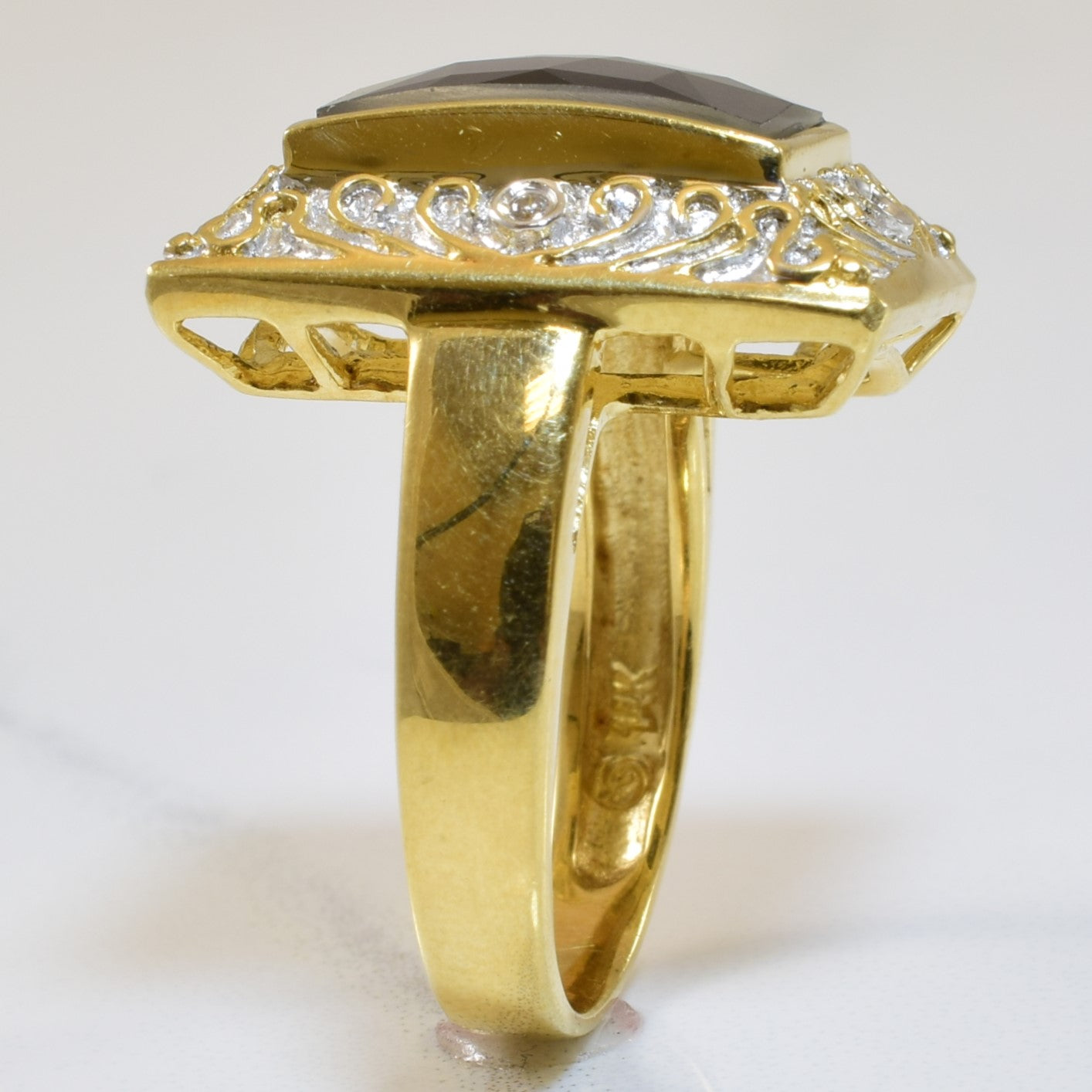 Ammonite & Diamond Frame Cocktail Ring | 4.00ct, 0.01ctw | SZ 7 |