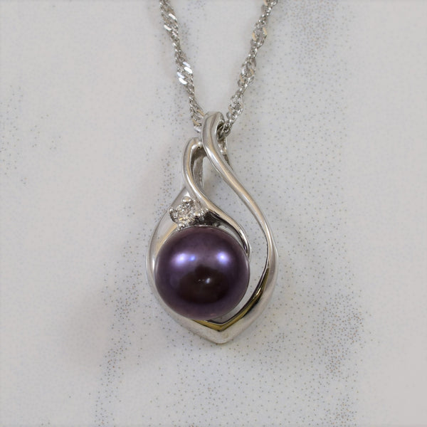 Black Pearl & Diamond Necklace | 2.64ct, 0.02ct | 19.5
