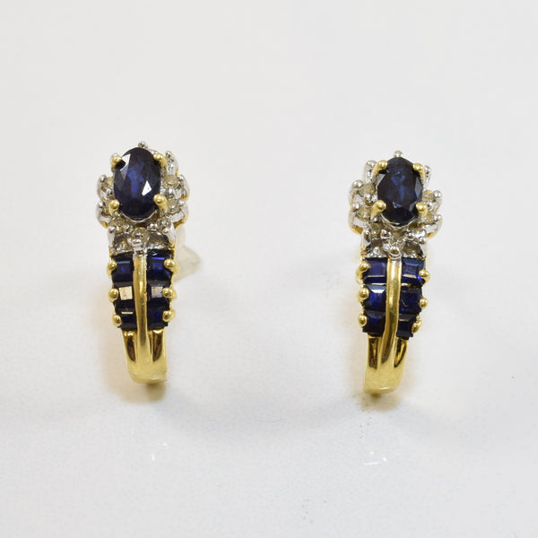 Blue Sapphire & Diamond Stud Earrings | 1.00ctw, 0.08ctw |