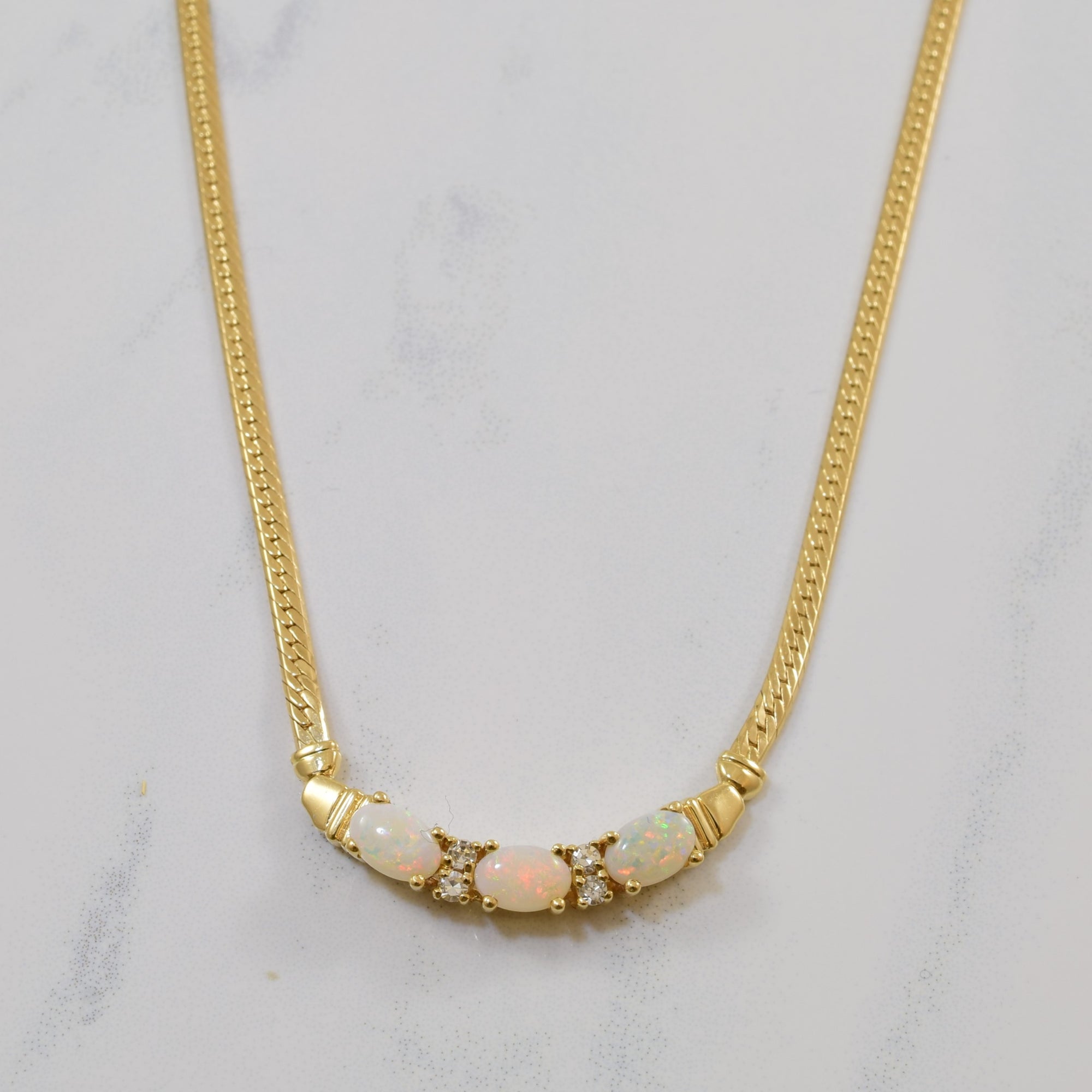 Opal & Diamond Bar Necklace | 0.84ctw, 0.10ctw | 16.75