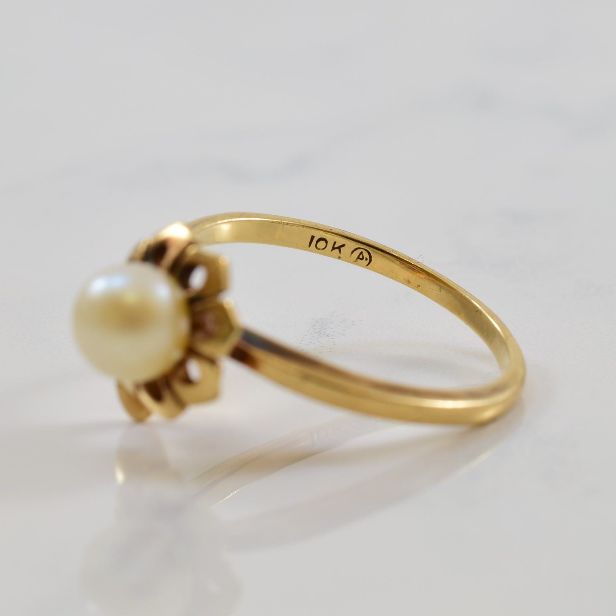 Floral Pearl Bypass Ring | 1.00ct | SZ 6 |