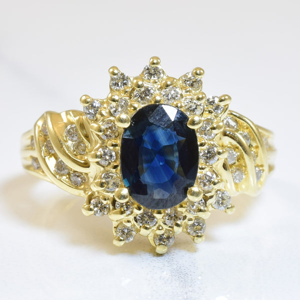 Blue Sapphire & Diamond Bypass Halo Ring | 1.18ct, 0.40ctw | SZ 7.25 |