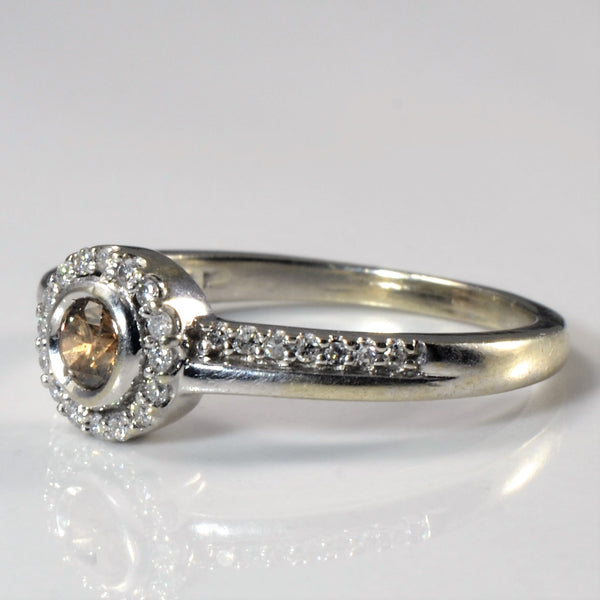 Bezel Set Diamond Halo Engagement Ring | 0.35ctw | SZ 6.75 |