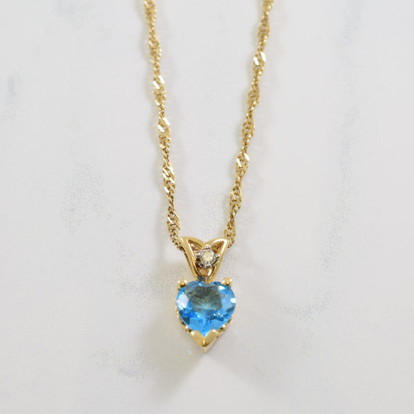 Heart Cut Blue Topaz & Diamond Necklace | 0.03ct, 2.50ct | 17