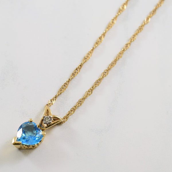 Heart Cut Blue Topaz & Diamond Necklace | 0.03ct, 2.50ct | 17