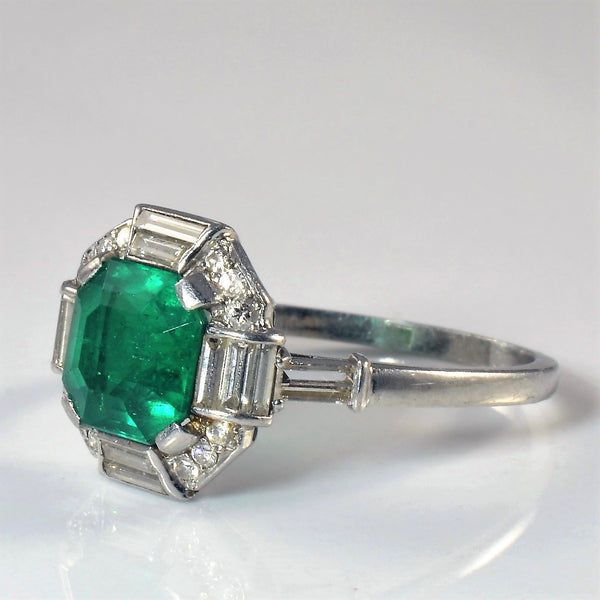Art Deco Asscher Cut Emerald Ring | 2.15ct, 0.46ctw | SZ 8 |