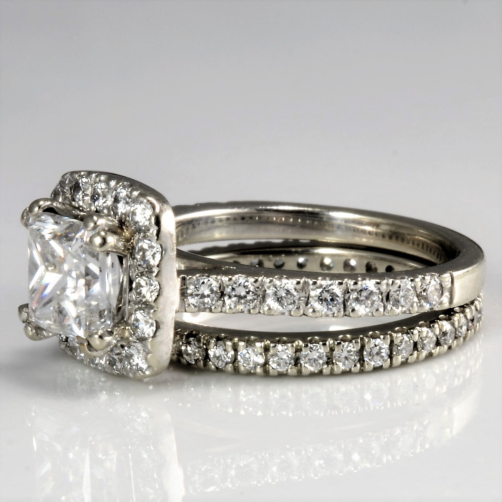 Princess Halo Diamond Wedding Set | 1.68 ctw, SZ 3 |