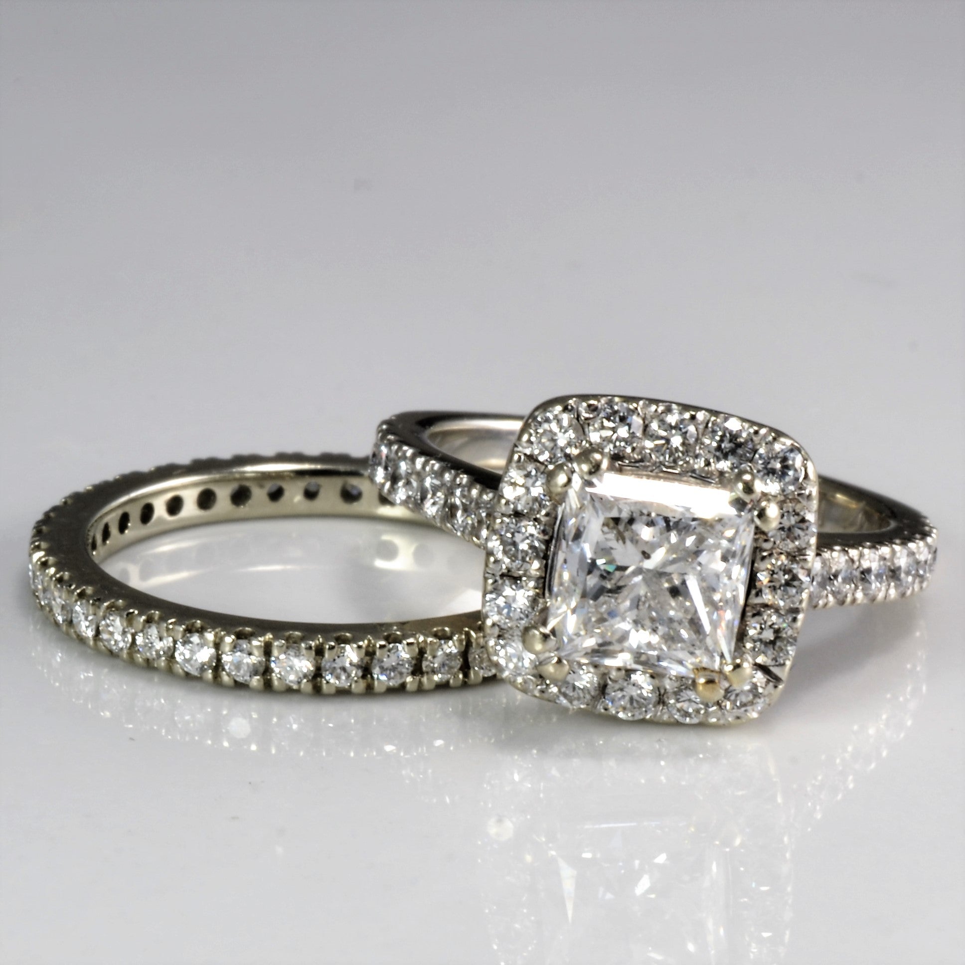 Princess Halo Diamond Wedding Set | 1.68 ctw, SZ 3 |