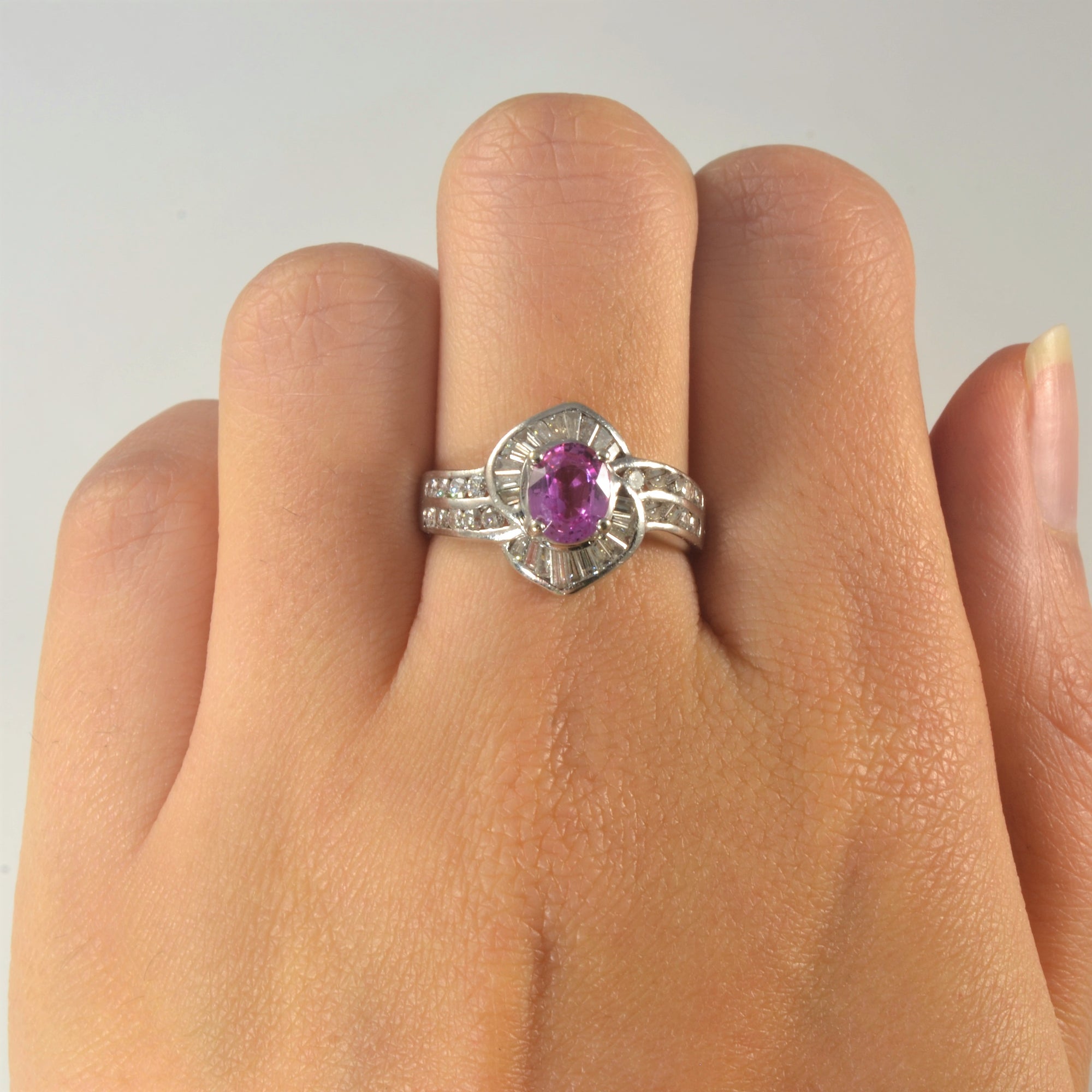Pink Sapphire & Diamond Bypass Ring | 0.99ct, 0.75ctw | SZ 6.5 |