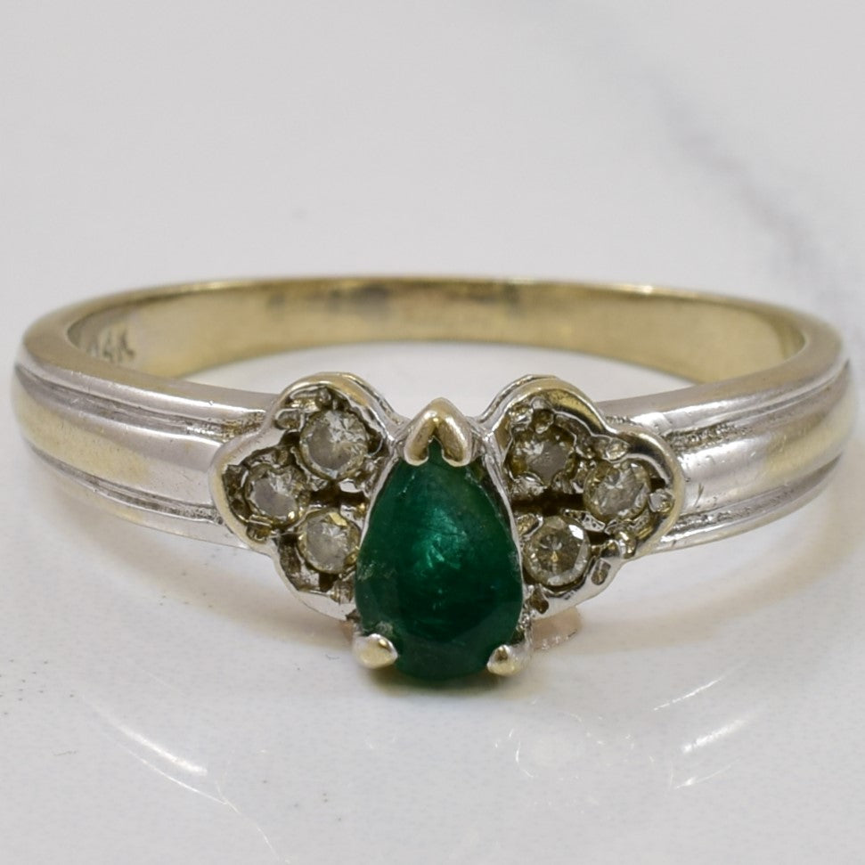 Pear Cut Emerald & Diamond Ring | 0.30ct, 0.24ctw | SZ 8.5 |