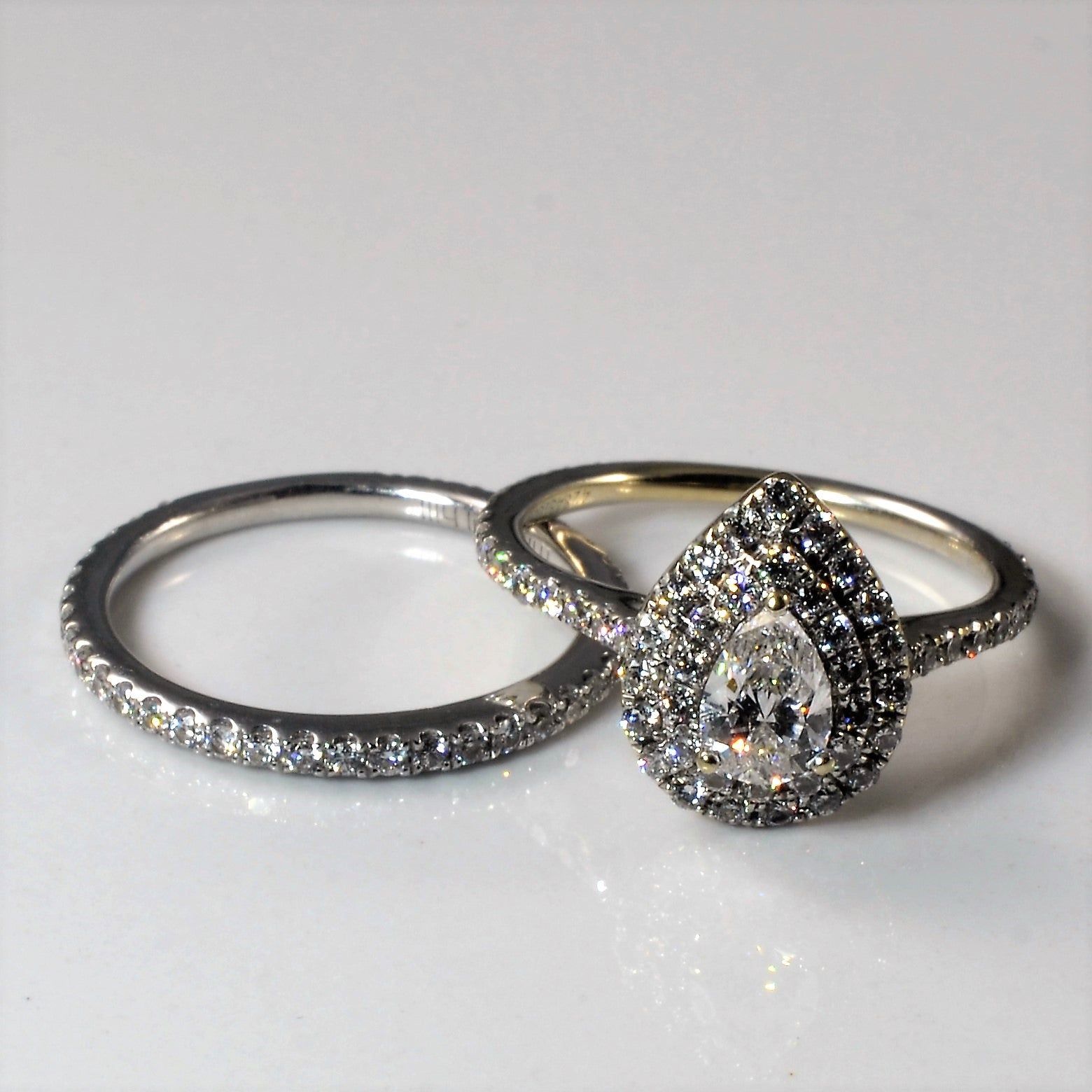 Michael Hill' Pear Cut Double Halo Diamond Wedding Set | 1.57ctw | SZ 6.5 |