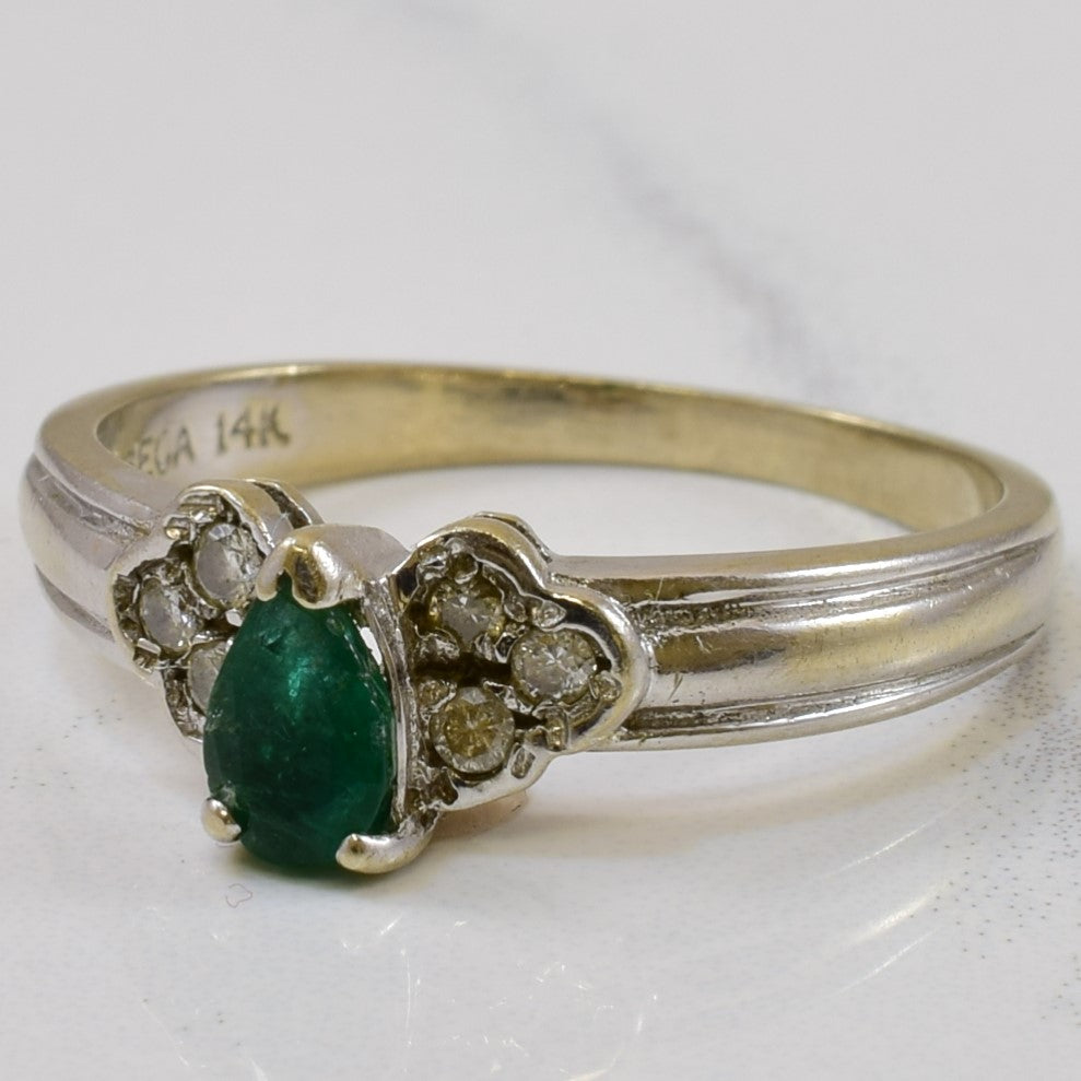 Pear Cut Emerald & Diamond Ring | 0.30ct, 0.24ctw | SZ 8.5 |