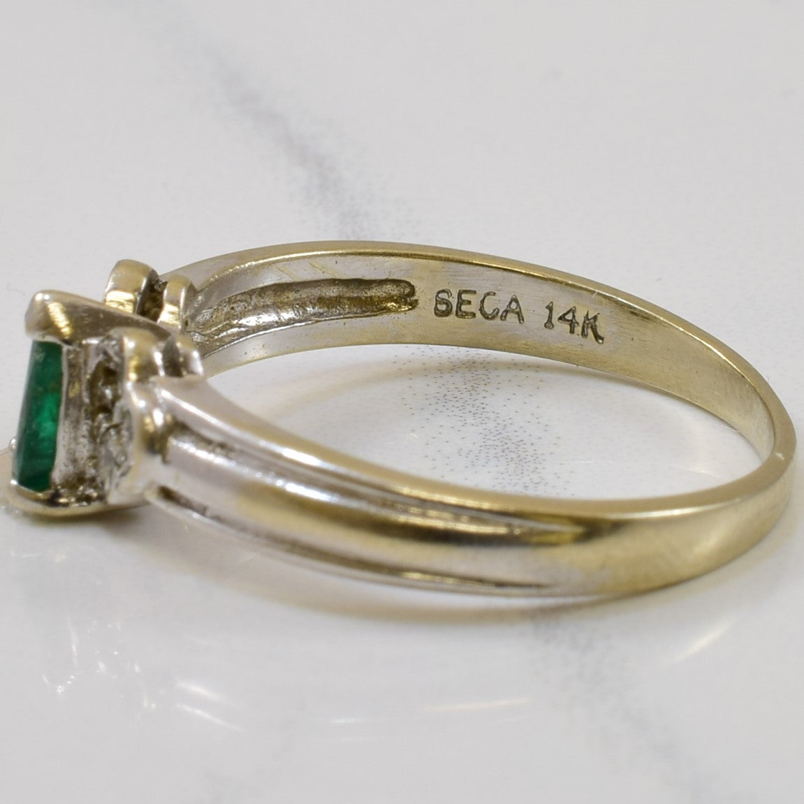 Pear Cut Emerald & Diamond Ring | 0.30ct, 0.24ctw | SZ 8.5 |