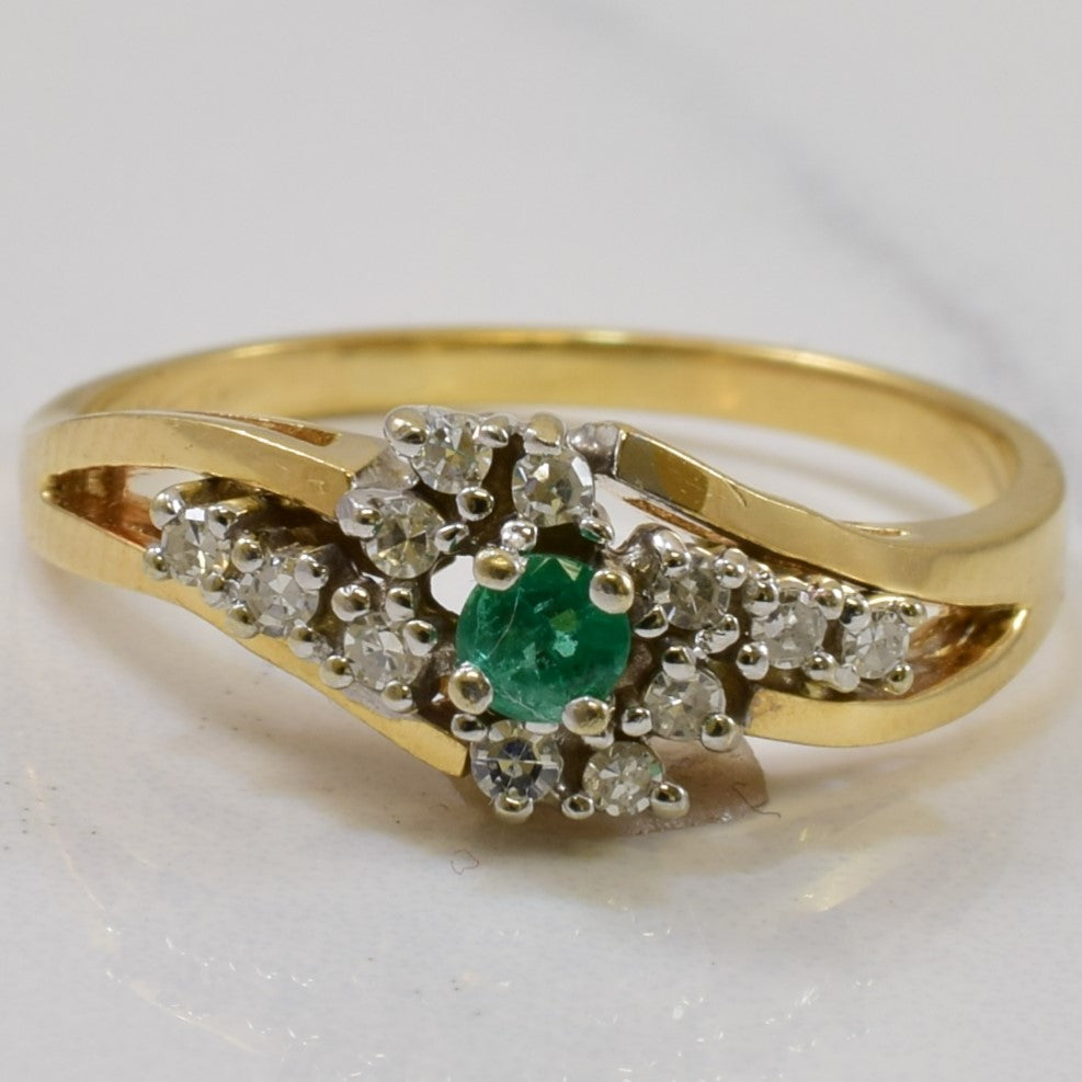 Diamond & Emerald Bypass Ring | 0.12ctw, 0.10ct | SZ 7.25 |