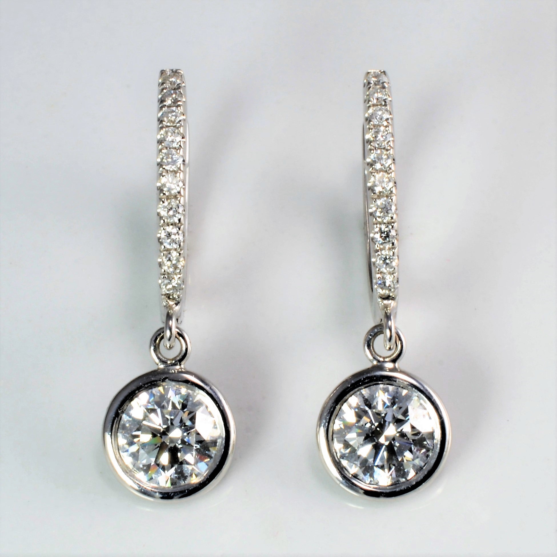 Bezel Set Diamond Drop Huggie Earrings | 1.70 ctw |