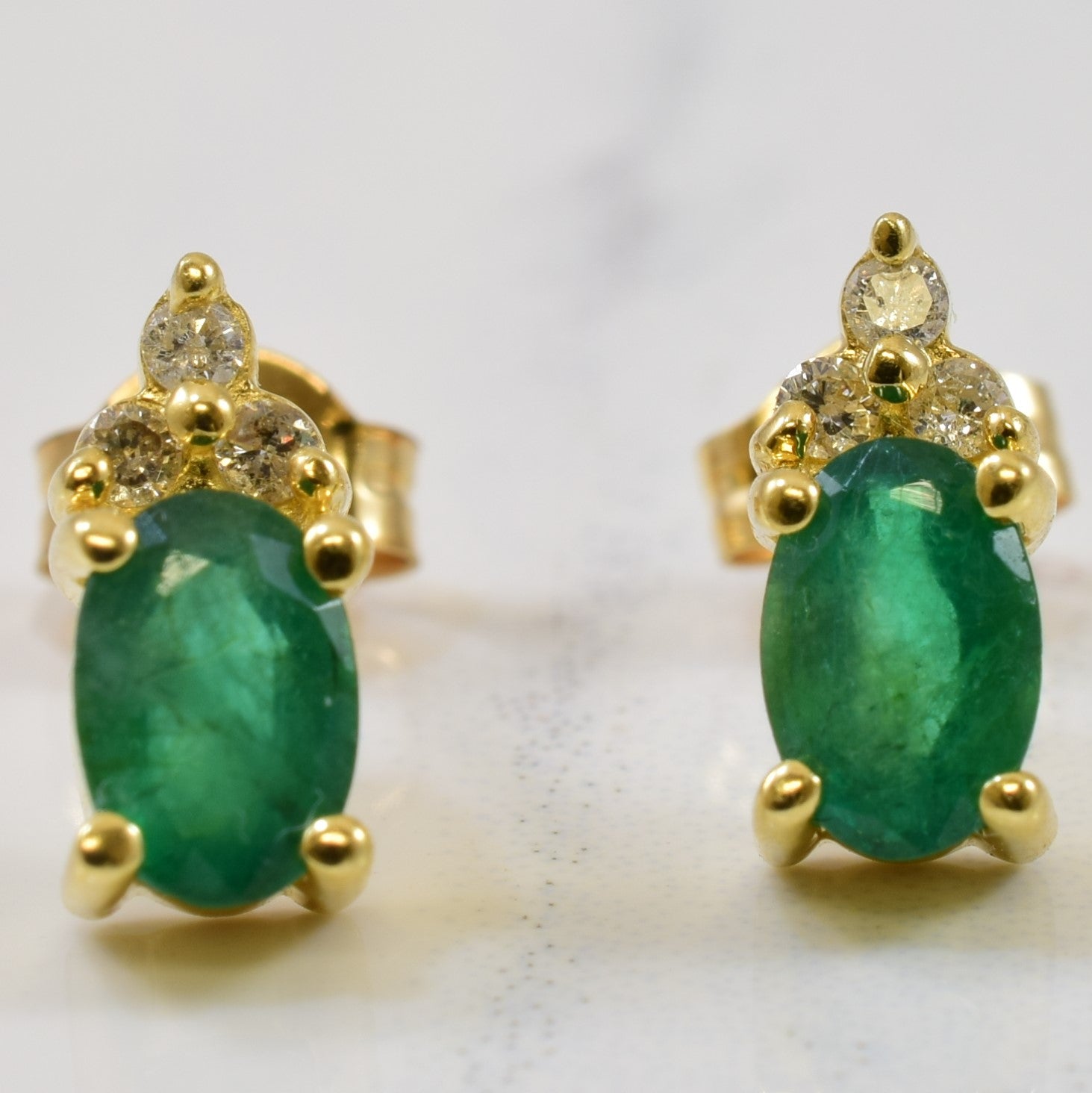 Emerald & Diamond Stud Earrings | 1.00ctw, 0.06ctw |