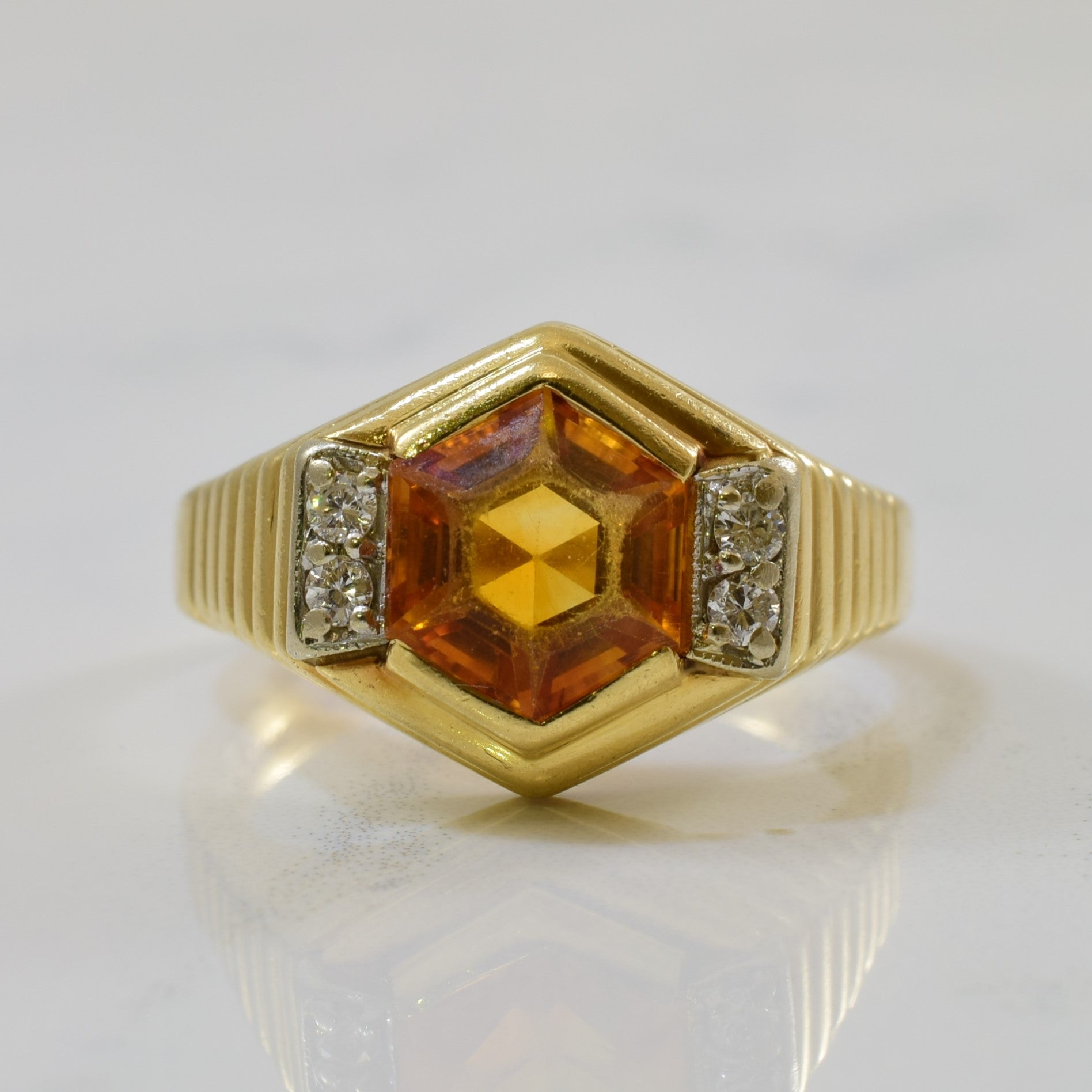 Bezel Set Hexagonal Citrine & Diamond Ring | 1.70ct, 0.10ctw | SZ 9.25 |