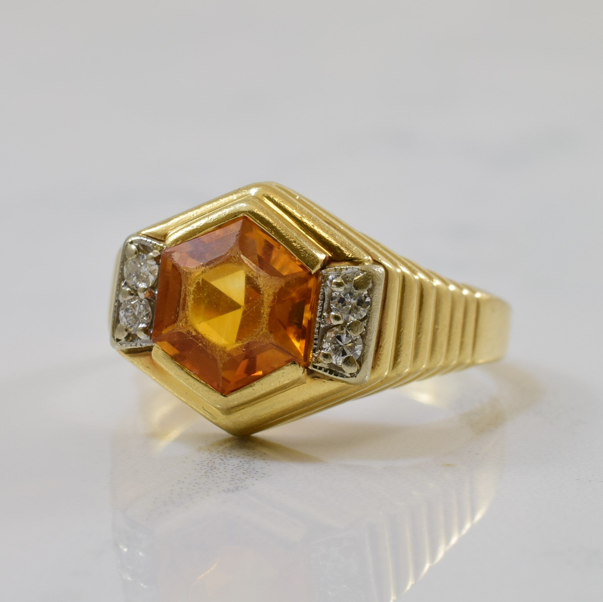 Bezel Set Hexagonal Citrine & Diamond Ring | 1.70ct, 0.10ctw | SZ 9.25 |