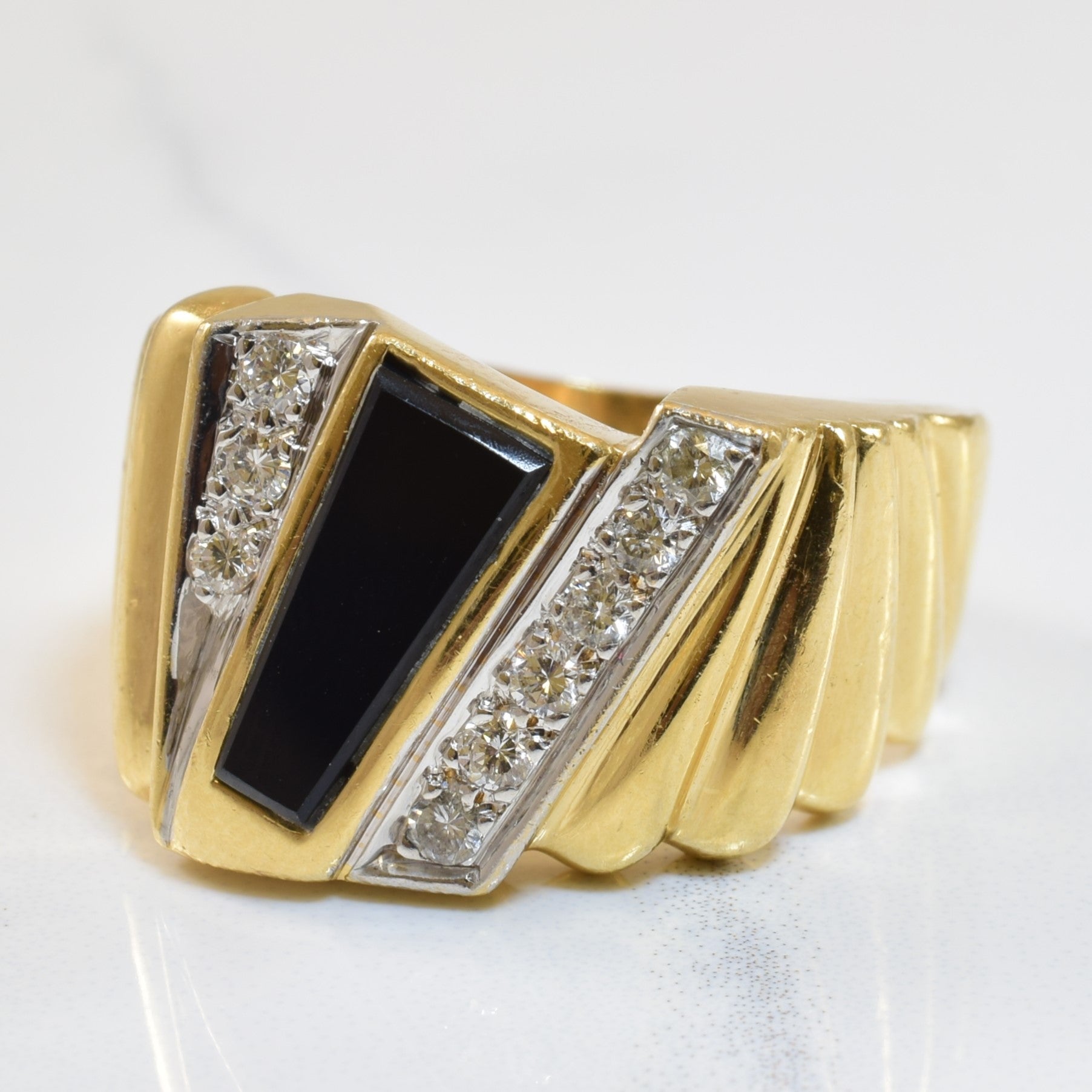 Black Onyx & Diamond Wave Ring | 1.50ct, 0.26ctw | SZ 9.5 |