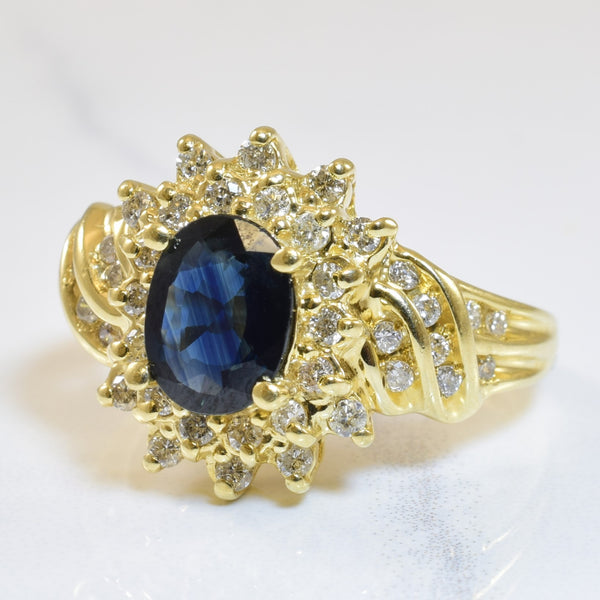 Blue Sapphire & Diamond Bypass Halo Ring | 1.18ct, 0.40ctw | SZ 7.25 |