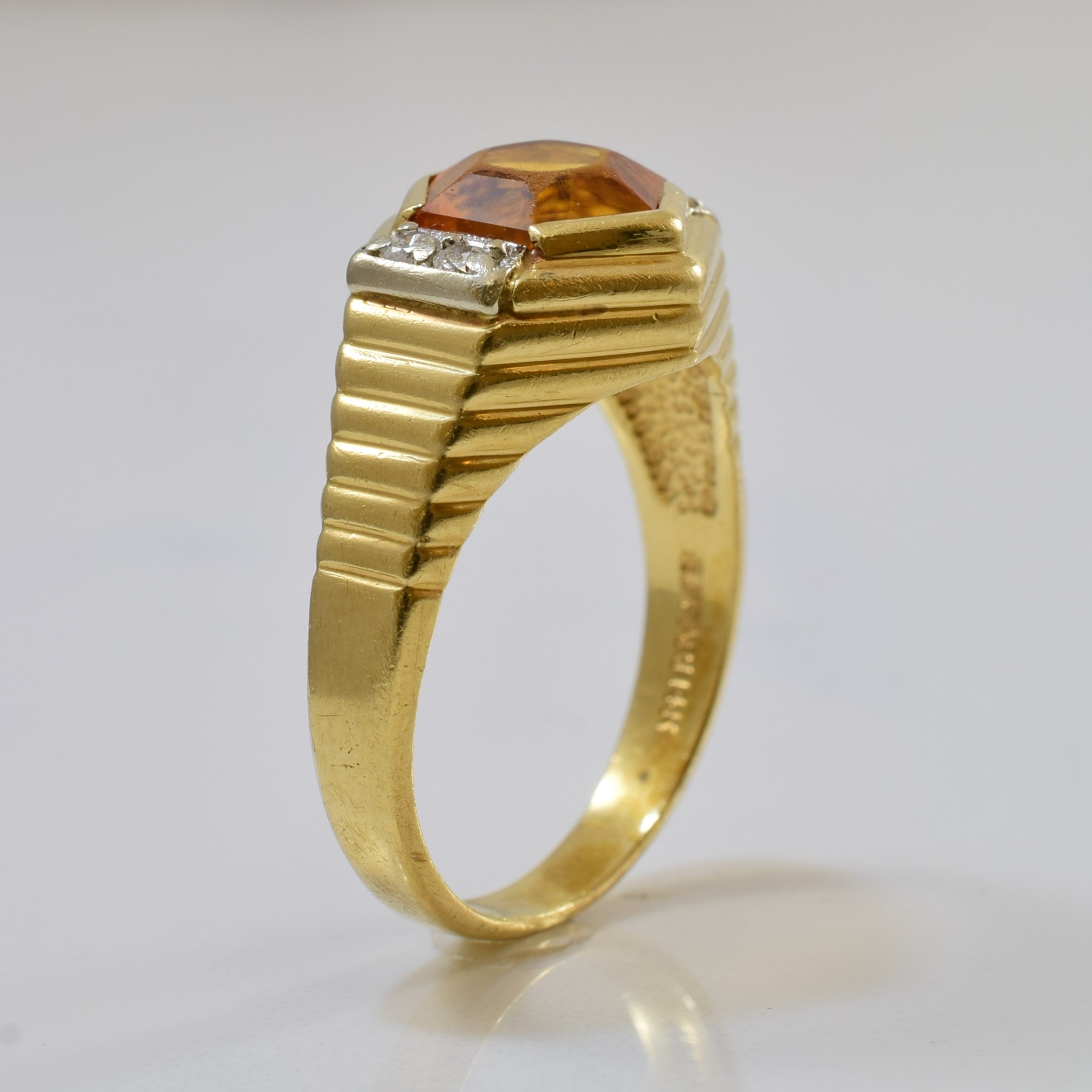 Bezel Set Hexagonal Citrine & Diamond Ring | 1.70ct, 0.10ctw | SZ 9.25 |