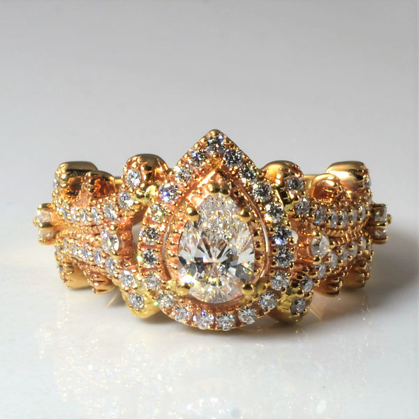 Ornate Pear Cut Diamond Engagement Ring | 1.13ctw | SZ 6 |