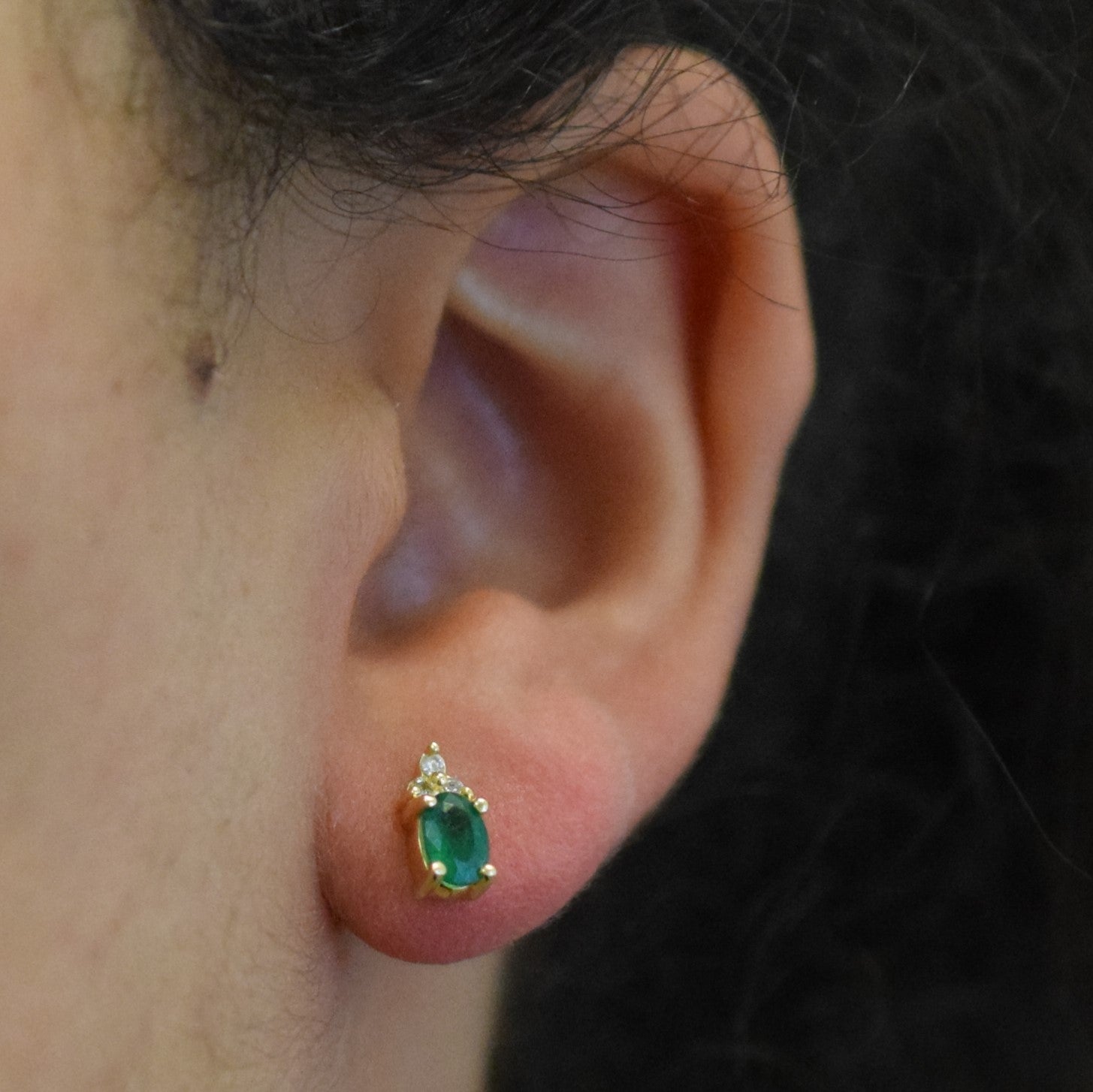 Emerald & Diamond Stud Earrings | 1.00ctw, 0.06ctw |