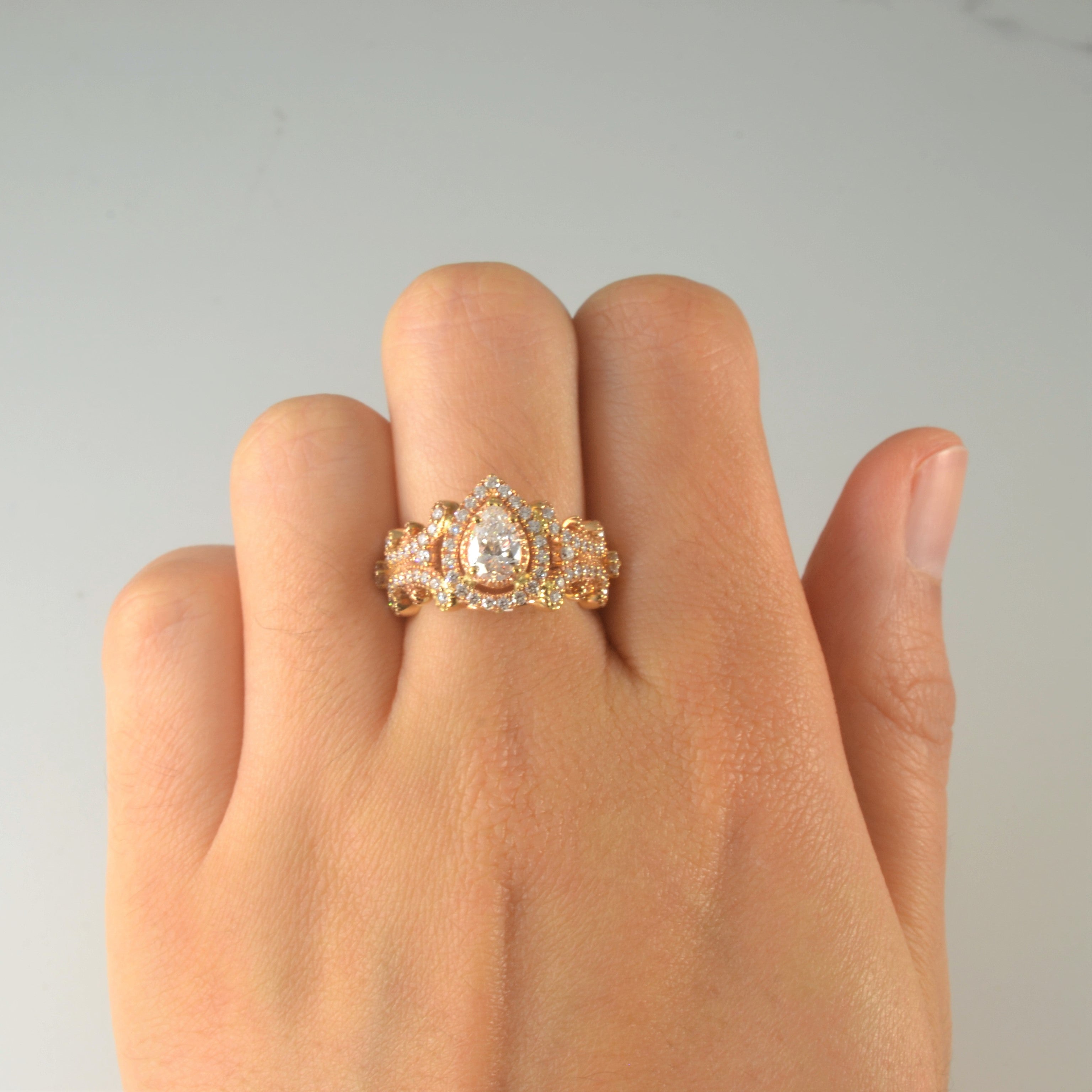 Ornate Pear Cut Diamond Engagement Ring | 1.13ctw | SZ 6 |