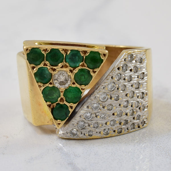 Emerald & Diamond Bypass Cocktail Ring | 0.45ctw, 0.25ctw | SZ 6 |
