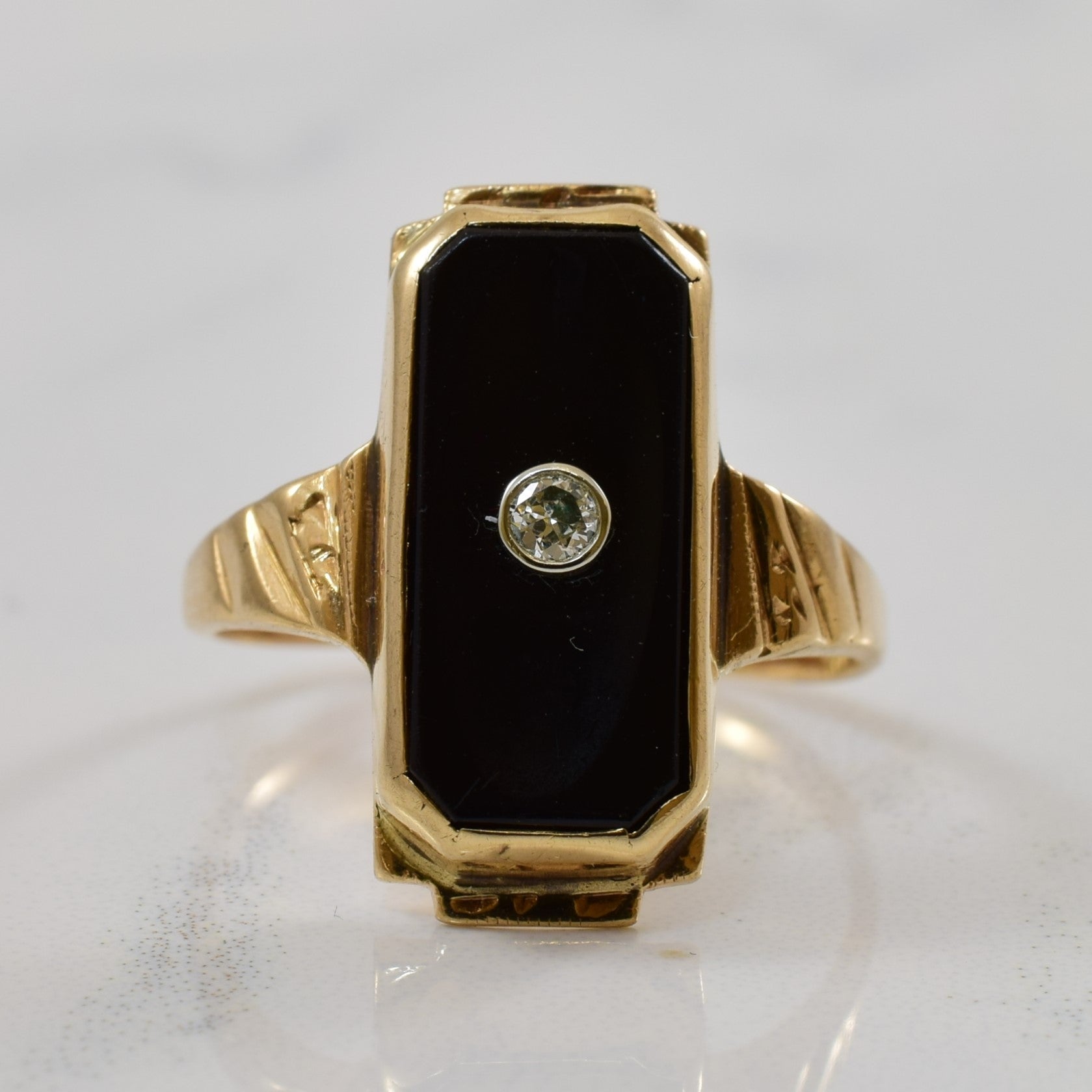 Early 1900s Onyx & Diamond Mourning Ring | 2.25ct, 0.03ct | SZ 4 |