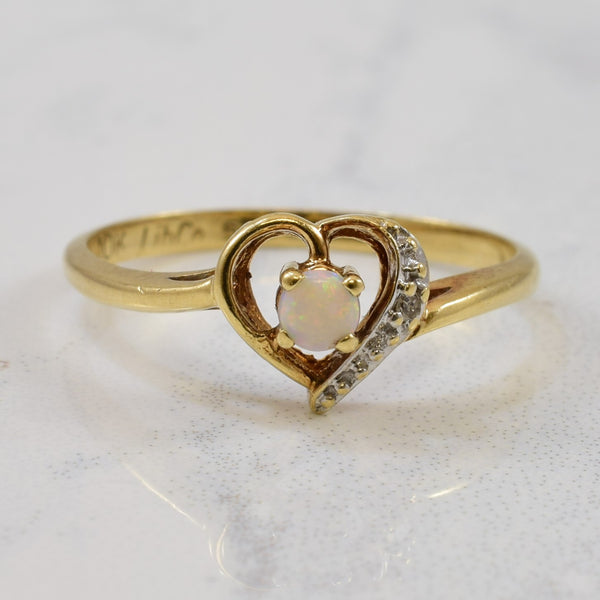 Opal & Diamond Heart Promise Ring | 0.09ct, 0.01ctw | SZ 6 |