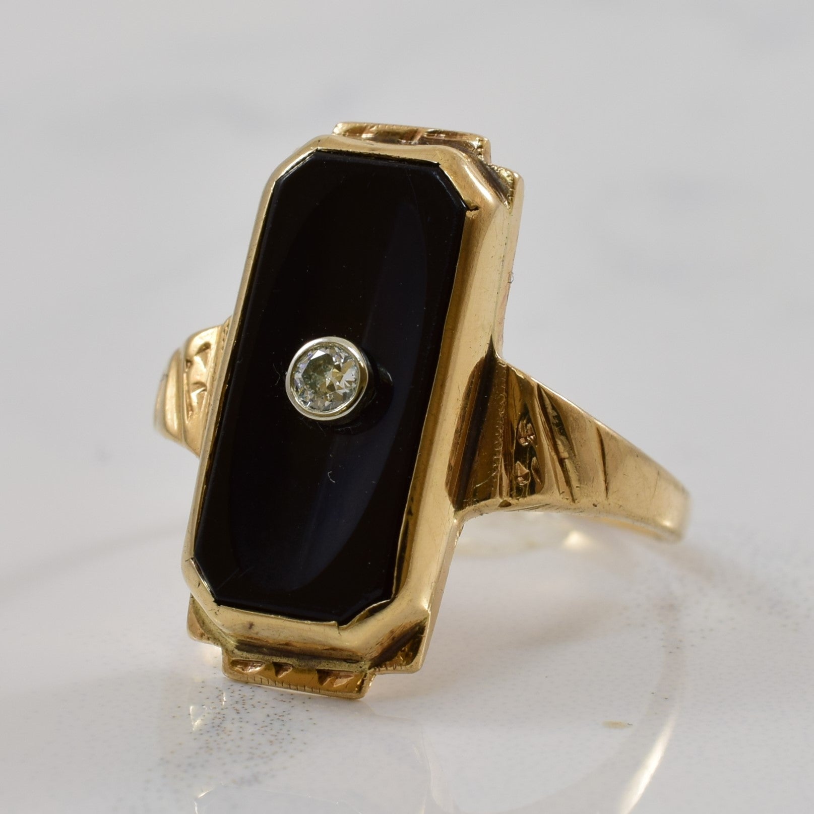 Early 1900s Onyx & Diamond Mourning Ring | 2.25ct, 0.03ct | SZ 4 |