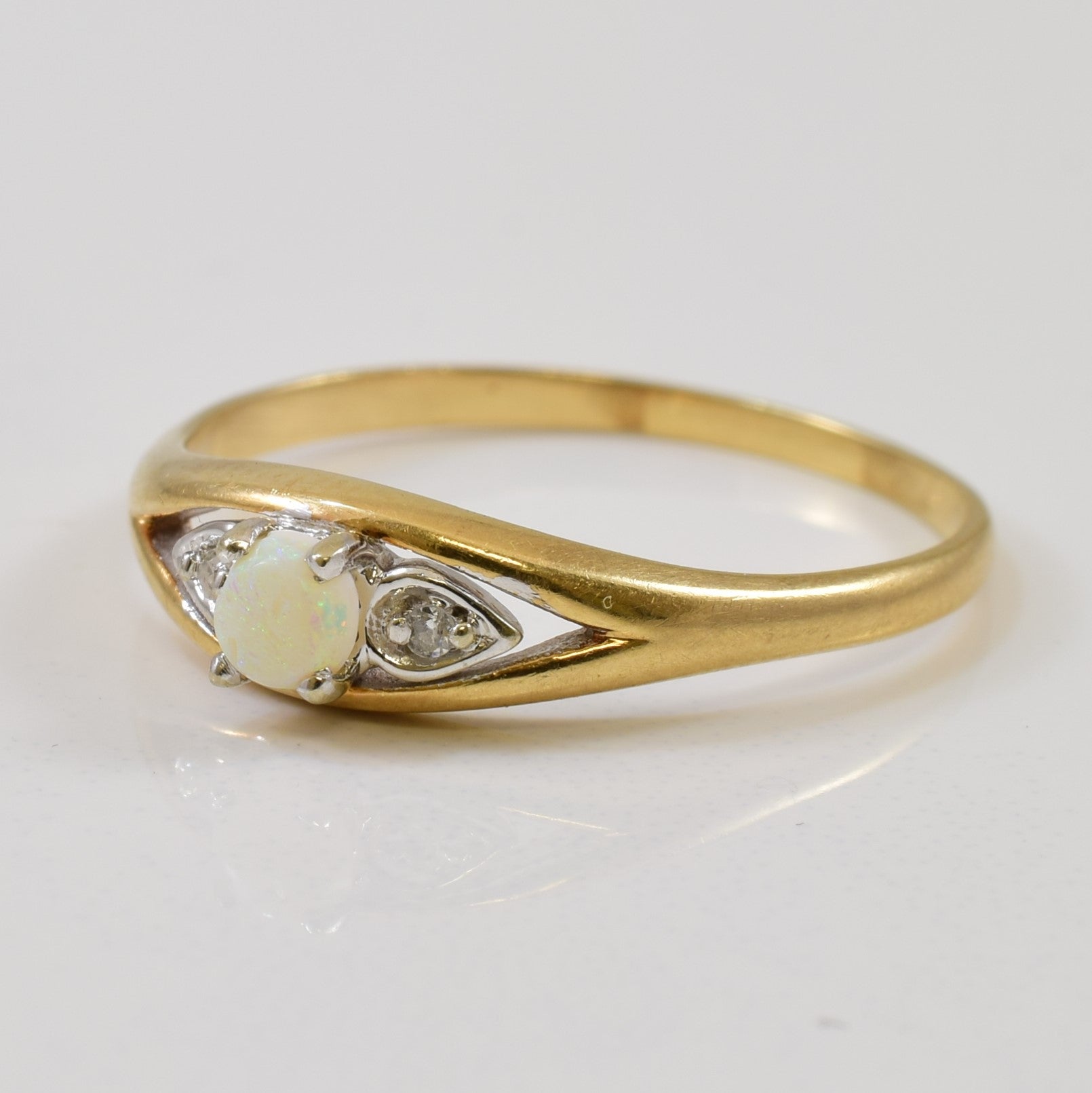 Opal & Diamond Split Shank Ring | 0.12ct, 0.02ctw | SZ 8.5 |