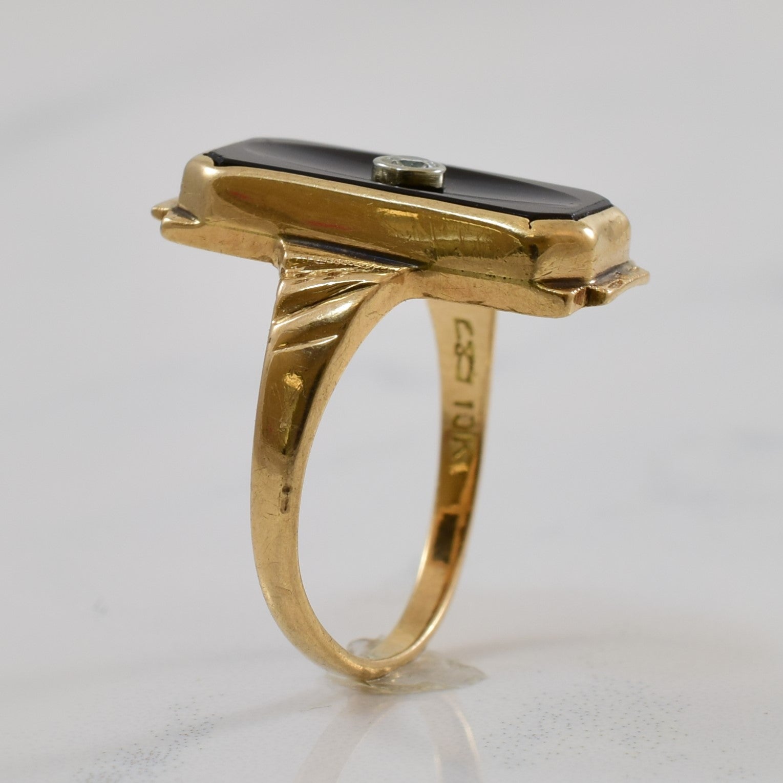 Early 1900s Onyx & Diamond Mourning Ring | 2.25ct, 0.03ct | SZ 4 |