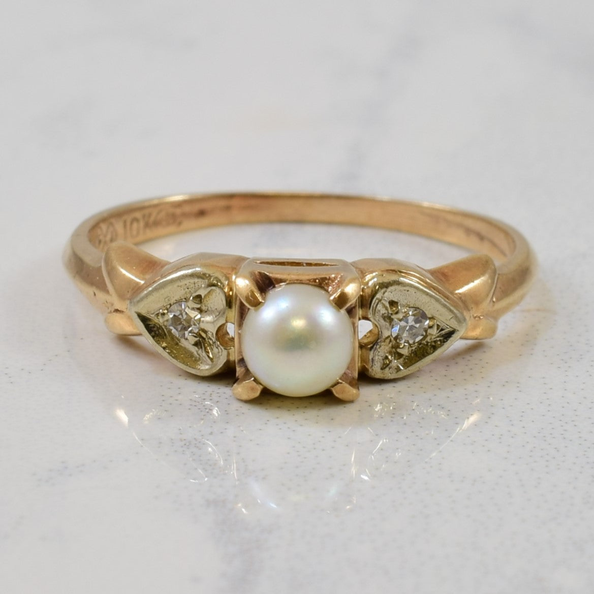 Retro Pearl & Diamond Promise Ring | 0.45ct, 0.02ctw | SZ 6.25 |
